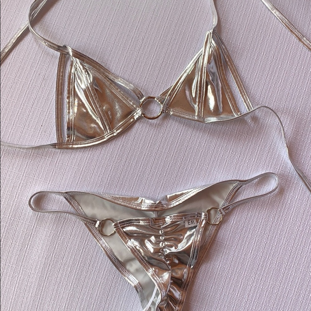 Sexy Micro Silver Metallic Rave Bikini Small